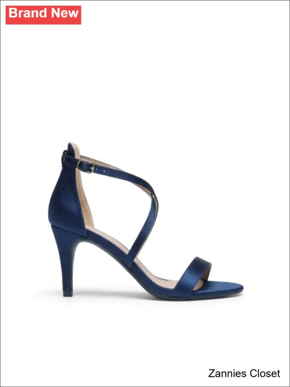 β¨DREAM PAIRS Women's Strappy Stiletto Heeled Dress Sandals Satin Faux Leather - Picture 4 of 6